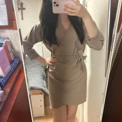 茶色 7 スリーブレス ラップ ワンピース