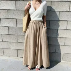 レディース ワイド リネン パンツ