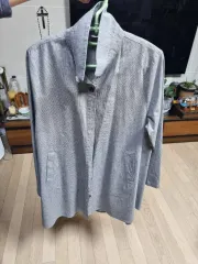 ハンドメイド リネンコットン グレー ストライプ シャツ