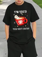 送料無料 ジュニア（I'm loco for hot cocoa. ホットチョコレート おもしろクリスマス）熱転写3Dプリント面白いTシャツ パロディ 子供服 男の子 女の子 小学生 中学生 半袖 夏「背面印刷可､備考必須」