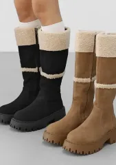 クナウス ボアファー ジッパー 厚底 ムートン ロングブーツ ブラック 245cm