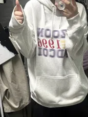 ストリート レタリング 裏起毛 ホワイトメランジ フード付きTシャツ