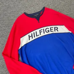 Tommy Hilfiger(トミーヒルフィガー) レッドブルー ロゴ ロング ニット セーター