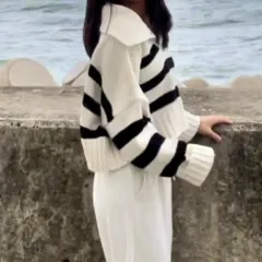 クロップド ストライプ カラ ニット