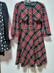 サテン チェック ワンピース