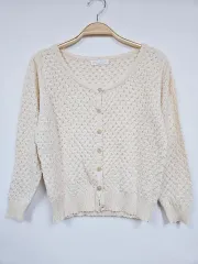 1+1 prime pattern ) アイボリー 7分 ニットカーディガン M