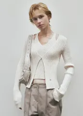 ニブ ニット カット アウト リブ ワンボタン カーディガン