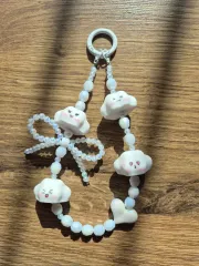 雲クラウドリボンビーズスマートフォンストラップキーホルダーバッグホルダー