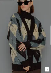 レトロ アーガイル柄 オーバーサイズ カーディガン M ( A3