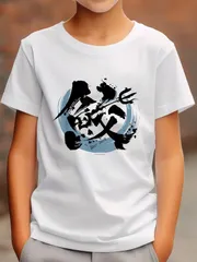 送料無料 ジュニア（ホロライブ 漢字 鮫 漢字 日本語 おもしろ サメ 鮫 こわい 怖い 四字熟語）熱転写3Dプリント面白いTシャツ パロディ 子供服 男の子 女の子 小学生 中学生 半袖 夏「背面印刷可､備考必須」