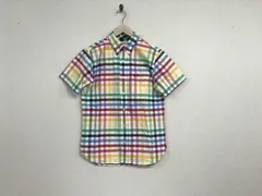 本物トミーTOMMYトミーヒルフィガーコットンチェック柄ロゴ刺繍半袖シャツメンズサーフアメカジミリタリーストリートスケーターワークビジネススーツモードゴルフドレスイエローカラフルM