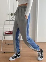 ユニーク 前後ろ バイカラー バンディング ジョガーパンツ