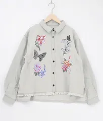 イズスカラー　isscolar  561238：花蝶刺繍すそフリンジ入りデニムシャツのサムネイル