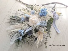 ✿春色ブーケ✿優しい春のブルーホワイトのブーケ✴ドライフラワーブーケ✴前撮り✴ウェディングフォト✴スワッグ✴プレゼント✿