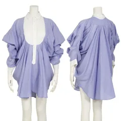 ジュンヤワタナベ コムデギャルソンJUNYA WATANABE COMME des GARCONS リネンポリ変形ドレープデザインワンピース 水色白XS