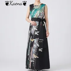 着物リメイク ロングワンピース  黒留袖 Aライン マキシ丈ドレス 飛鶴花丸文 金銀彩 作家物 ブラック 黒