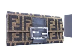 FENDI フェンディ 財布 ズッカ 8M0021 ブラウン キャンバス×レザー ユニセックス 二つ折り 長財布 シルバー金具 美品