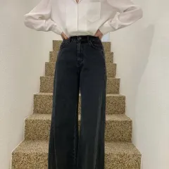 ブラックデニム ワイドパンツ