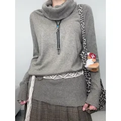 日本 ヴィンテージ カーキ ブラウン タートルネック ニット ONE PIECE