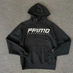 Champion(チャンピオン) 黒 プリント 起毛裏地 フード付きTシャツ L