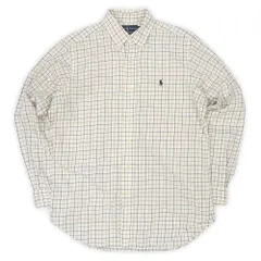 ポロラルフローレン POLO RALPH LAUREN 90s 90年代 ボタンダウンシャツ CLASSIC FIT ロゴ刺繍 定番 BD USA ヴィンテージ アメリカ 古着 メンズ シャツ ホワイト系 グラフチェック柄 M【中古】