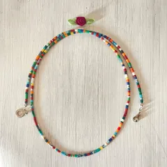 ターコイズビーズ（パワーストーン練り込み）オシャレネックレス☆長め