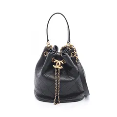 シャネル CHANEL ハンドバッグ マトラッセ ドローストリング ブラック レザー カーフ（牛革） マトラッセ ドローストリング バケットバッグ レディース Used A
