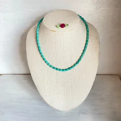 ターコイズブルー（俵型）ネックレス☆アジャスト付き