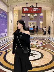 アシンメトリー シャーリング ドレープ 長袖 オフショルダー 片方オフショルダー Vネック