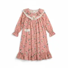 ピンク花柄レースロングワンピースパジャマ