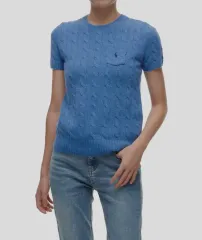 POLO RALPH LAUREN(ポロラルフローレン) W ケーブル ウール カシミヤ ショート スリーブ セーター ー 青