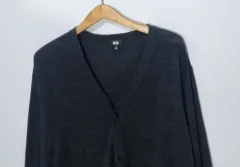XL ） UNIQLO(ユニクロ) ジン・グレイ ウール 100 % ニット セーター カーディガン