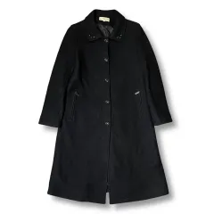 SAERA クラブ ブラック スタッズ ラウンドカラ ワンピースタイプ ウール コート L