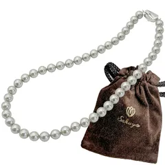 【新品】 [咲屋] 貝パール アウトレット ネックレス 8mm 冠婚葬祭 真珠 黒真珠 グレー アクセサリー セット ホワイト ブラック 国産 (ナチュラル, 40cm(短め)) 0