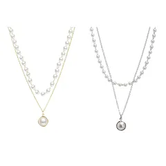 【新品】 [ドナリー] 真珠 パール あずきチェーン ネックレス チョーカー レディース (ゴールド シルバー / 2本セット) 0