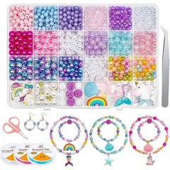 【新品】 Meschett DIYビーズブレスレットメイキングキットマーメイドヒトデシェルユニコーンレインボーチャームブレスレット用パールビーズネックレス創造性ビーズキットアートクラフト、773個