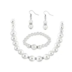 【新品】 [PLMQAZ] ネックレス パール パールネックレス 冠婚葬祭 パール 3点 セット ネックレス & ブレスレット & ピアス に似合うホワイト 結婚式 パーティー 入学式 卒業式 冠婚葬祭 女性向け