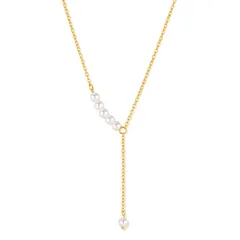 【新品】 [Deelfel] ネックレス レディース ゴールド ステンレス パール ラリアットデザイン 流れるようなタッセル風 チェーン アクセサリー フォーマル オフィスカジュアル デート用 プレゼント 1