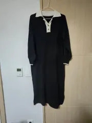 カラーネック ブラック ロング ワンピース66