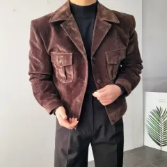 メンズ ベロア スエード クロップド トラッカー ジャケット 2 カラー