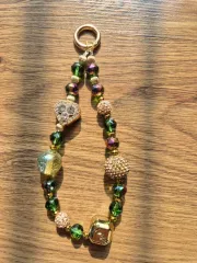 グリーンクリスタルビーズスマートフォンホルダー ストラップ キーホルダー