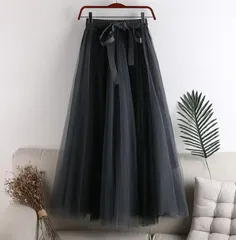 【グレーブラック】チュールスカート レディース ロングスカート ロング フレアスカート ウエストゴム ふんわり 大人かわいい 体型カバー 配色 大人 可愛い 春 夏