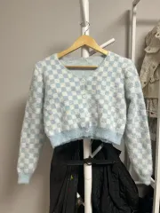 チェック ニット カーディガン