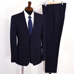 美品 スーツセレクト 2つボタン シングルスーツ M A6 ダークネイビー ストライプ ノータック BLRP1852 夏物 春夏 薄手 6XC028 【送料無料】【中古】【メンズビジネス】202603