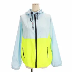 トミーヒルフィガー TOMMY HILFIGER ナイロン パーカー ジップアップ プリント 水色 蛍光イエロー M
