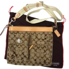 ◆COACH コーチ ショルダーバッグ シグネチャー柄 レザー使い 保存袋付き レディース
