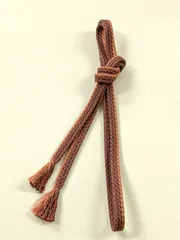 【中古】 交織 帯締め ピンク色とネイビーポイント 平組み 