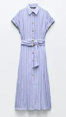 タグ付き) ザラ リネン ストライプ シャツ ワンピース