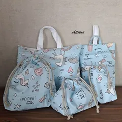 【入園・入学】入園バッグ５点セット：ユニコーン：水色【0790】