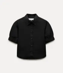新品 ZARA クロップド シャツ ブラック XS ZW COLLECTION タグ